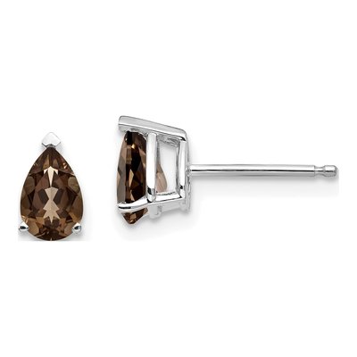 14K White Gold Smoky Quartz Pear Stud Earrings