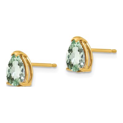 14K Yellow Gold Green Quartz Pear Stud Earrings – view 2
