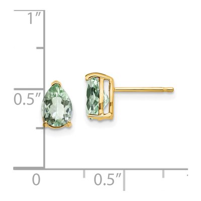 14K Yellow Gold Green Quartz Pear Stud Earrings – view 4