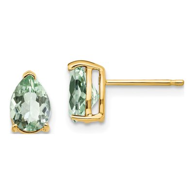 14K Yellow Gold Green Quartz Pear Stud Earrings