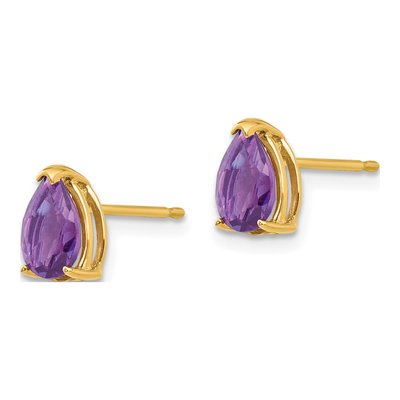 14K Yellow Gold Amethyst Pear Stud Earrings – view 3