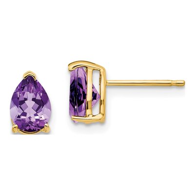 14K Yellow Gold Amethyst Pear Stud Earrings