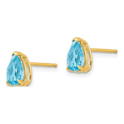 14K Yellow Gold Pear Blue Topaz Post Earrings – view 3