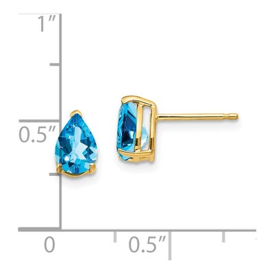 14K Yellow Gold Pear Blue Topaz Post Earrings – view 5