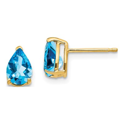14K Yellow Gold Swiss Blue Topaz Pear Stud Earrings