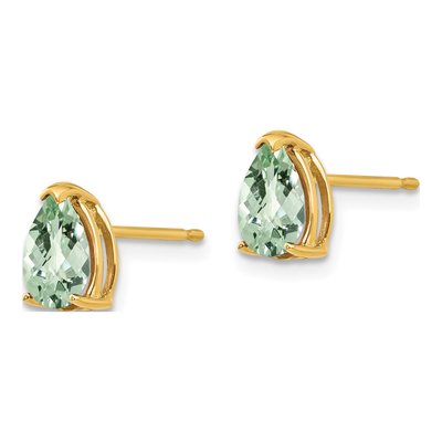 14K Yellow Gold Green Quartz Pear Stud Earrings – view 2