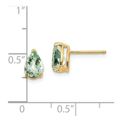 14K Yellow Gold Green Quartz Pear Stud Earrings – view 4