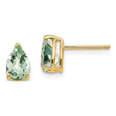14K Yellow Gold Green Quartz Pear Stud Earrings