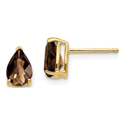 14K Yellow Gold Smoky Quartz Pear Stud Earrings