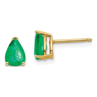 14K Yellow Gold Emerald Pear Stud Earrings