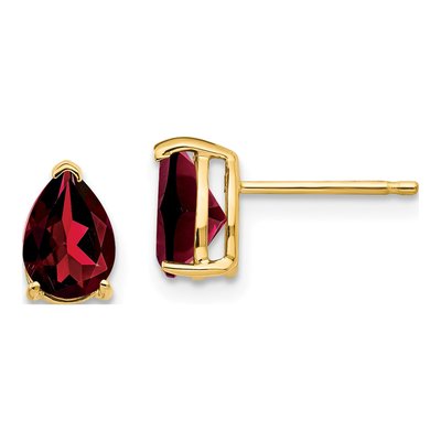 14K Yellow Gold Garnet Pear Stud Earrings