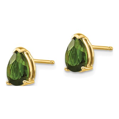 14K Yellow Gold Pear Green Tourmaline Stud Earrings – view 2