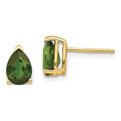 14K Yellow Gold Pear Green Tourmaline Stud Earrings
