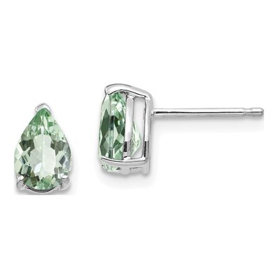 14K White Gold Green Quartz Pear Stud Earrings