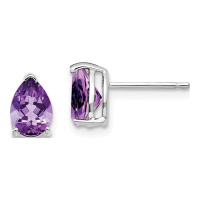 14K White Gold Amethyst Pear Stud Earrings