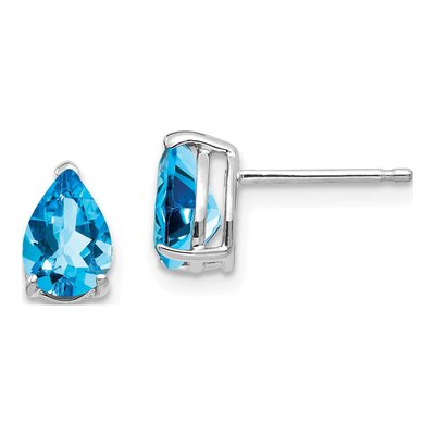 14K White Gold Swiss Blue Topaz Pear Stud Earrings