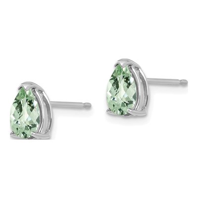 14K White Gold Green Quartz Pear Stud Earrings – view 2