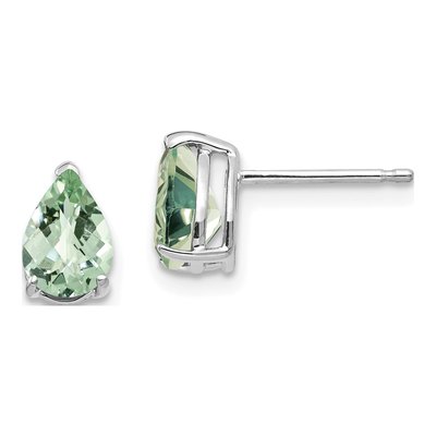 14K White Gold Green Quartz Pear Stud Earrings