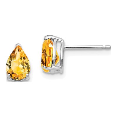 14K White Gold Citrine Pear Stud Earrings