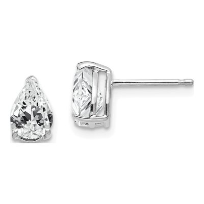 14K White Gold CZ Pear Stud Earrings