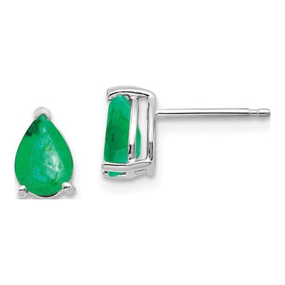 14K White Gold Emerald Pear Stud Earrings