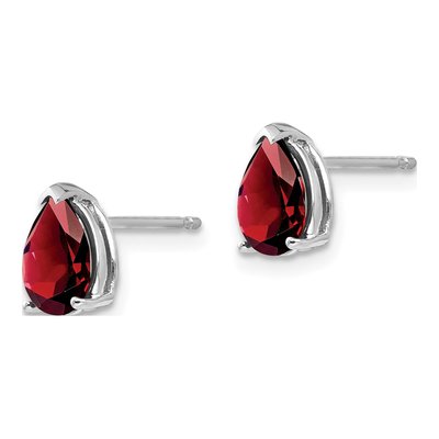 14K White Gold Garnet Pear Stud Earrings – view 3