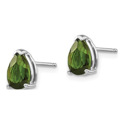 14K White Gold Pear Green Tourmaline Stud Earrings – view 2
