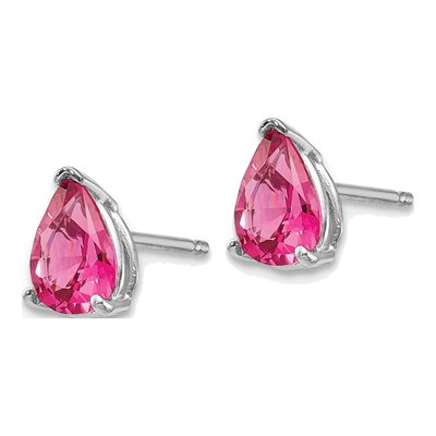 14K White Gold Pink Spinel Pear Stud Earrings – view 3