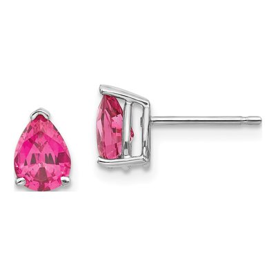 14K White Gold Pink Spinel Pear Stud Earrings