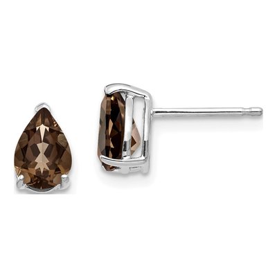 14K White Gold Smoky Quartz Pear Stud Earrings