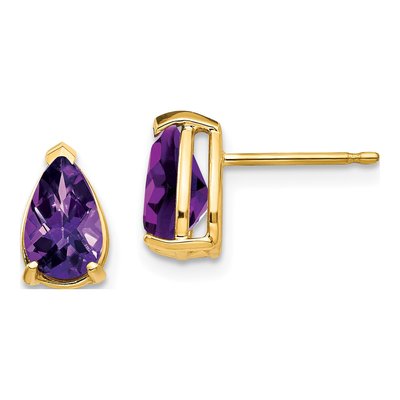 14K Yellow Gold Amethyst Pear Stud Earrings