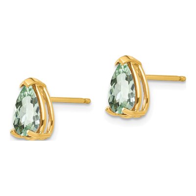 14K Yellow Gold Green Quartz Pear Stud Earrings – view 2