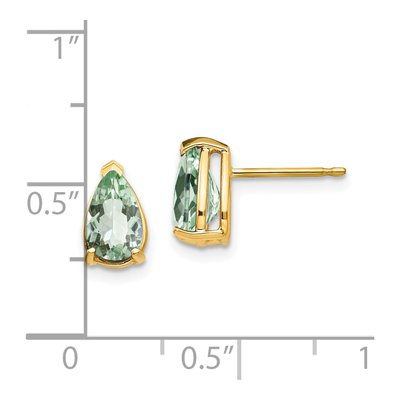 14K Yellow Gold Green Quartz Pear Stud Earrings – view 4