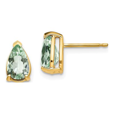 14K Yellow Gold Green Quartz Pear Stud Earrings