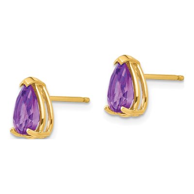 14K Yellow Gold Amethyst Pear Stud Earrings – view 3