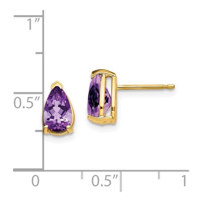 14K Yellow Gold Amethyst Pear Stud Earrings – view 5