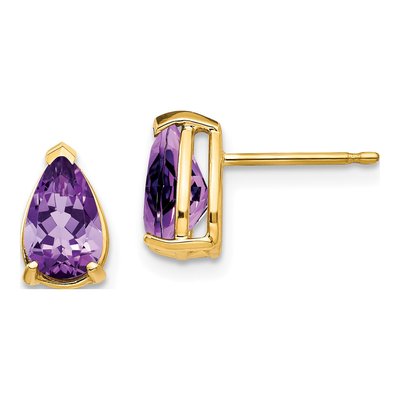 14K Yellow Gold Amethyst Pear Stud Earrings