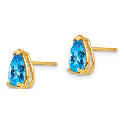 14K Yellow Gold Swiss Blue Topaz Pear Stud Earrings – view 2