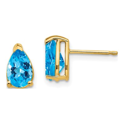 14K Yellow Gold Swiss Blue Topaz Pear Stud Earrings