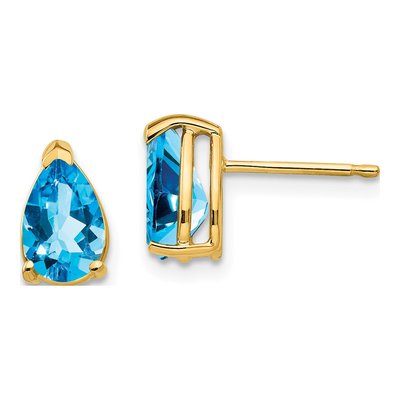 14K Yellow Gold Swiss Blue Topaz Pear Stud Earrings