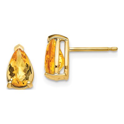 14K Yellow Gold Citrine Pear Stud Earrings