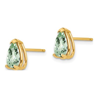 14K Yellow Gold Green Quartz Pear Stud Earrings – view 2