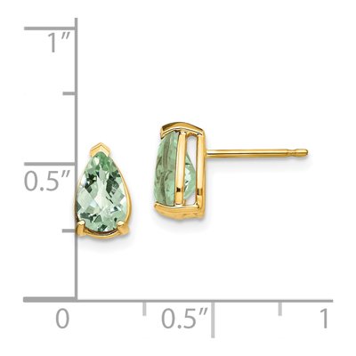 14K Yellow Gold Green Quartz Pear Stud Earrings – view 4