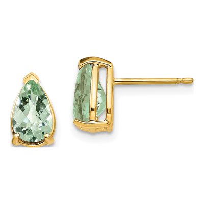 14K Yellow Gold Green Quartz Pear Stud Earrings