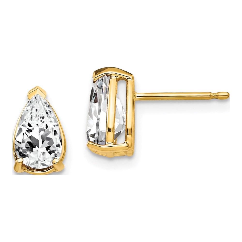 14K Yellow Gold CZ Pear Stud Earrings