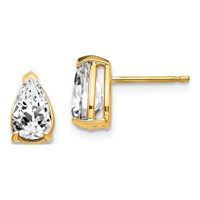 14K Yellow Gold CZ Pear Stud Earrings