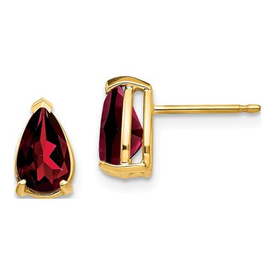 14K Yellow Gold Garnet Pear Stud Earrings