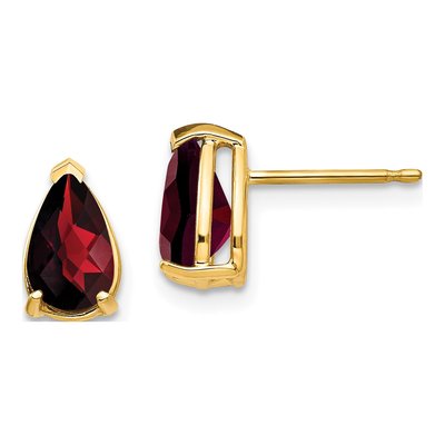 14K Yellow Gold Garnet Pear Stud Earrings
