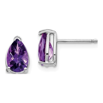 14K White Gold Amethyst Pear Stud Earrings