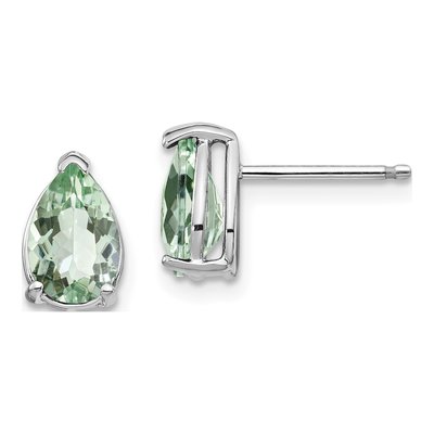 14K White Gold Green Quartz Pear Stud Earrings